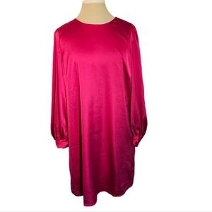 Banana Republic Satin Raspberry Pink Puff Sleeve Long Sleeve Dress Size 12